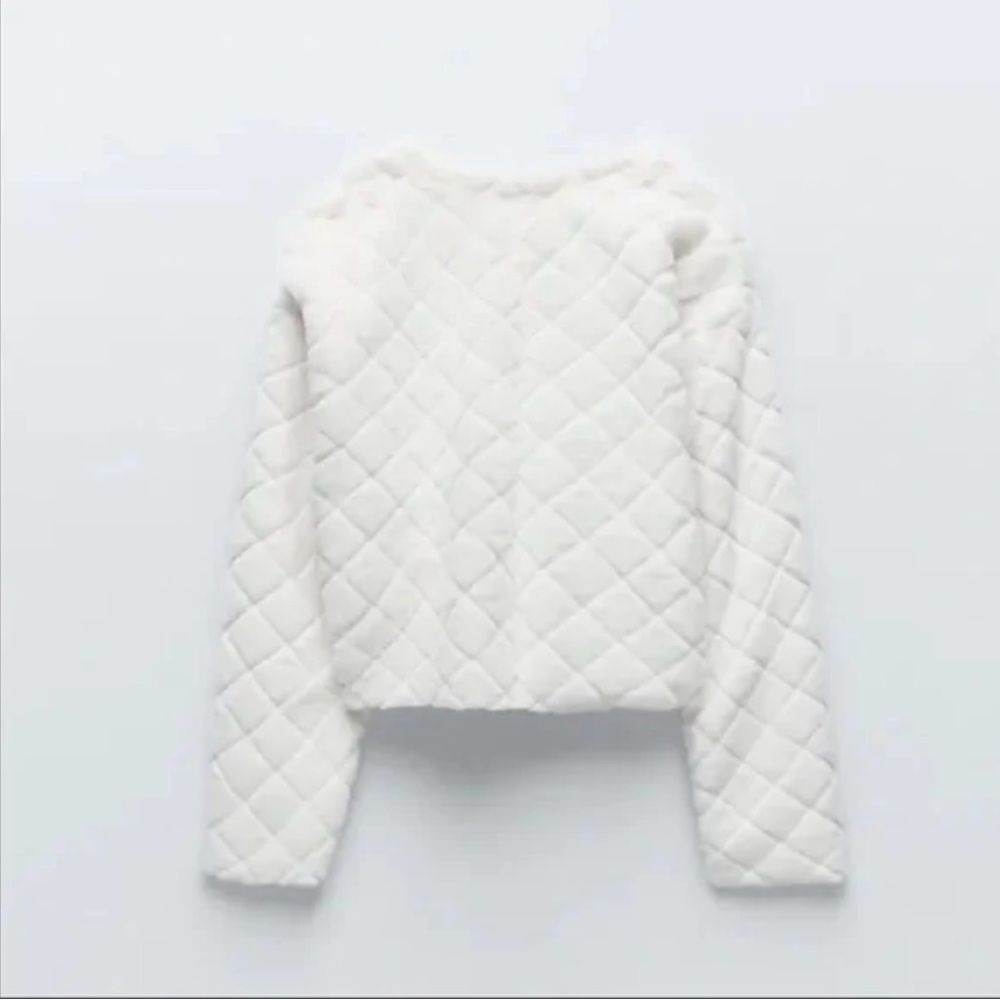 Zara Crop Quilted Faux Fur Sweater - Picture 10 of 12
